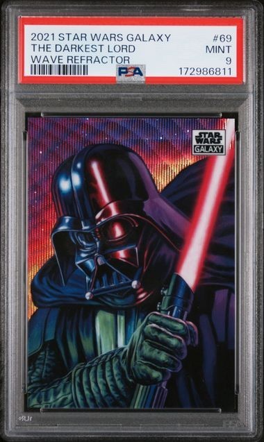 2021 TOPPS STAR WARS GALAXY 69 THE DARKEST LORD WAVE REFRACTOR /99 VADER PSA 9 view 3