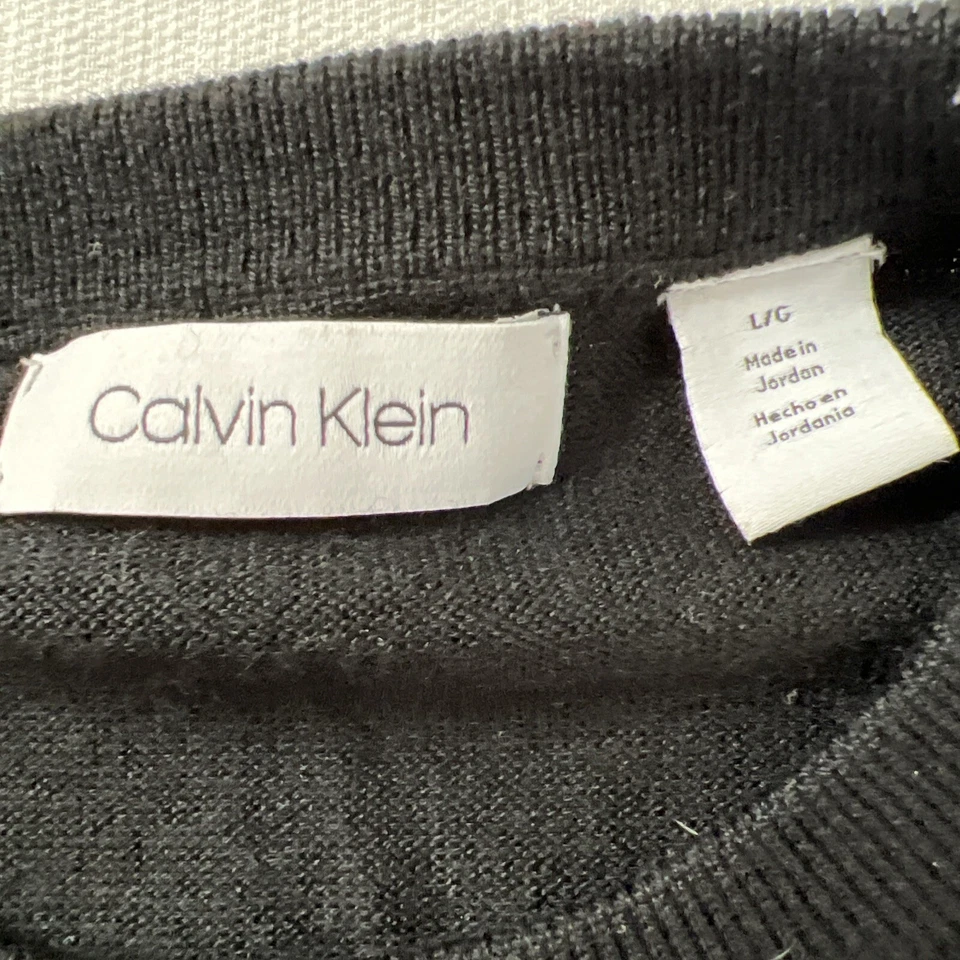 Calvin Klein Mens Large Pullover Sweater Red Black Striped Crew Neck Long Sleeve - Image 2 of 4