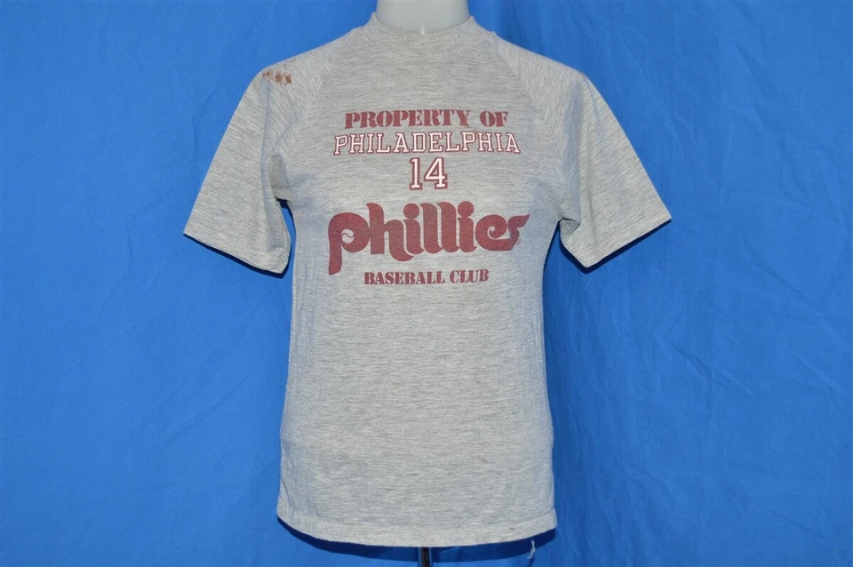Camiseta De Colección Años 80 PROPIEDAD DE PHILADELPHIA PHILLIES GRIS PETE ROSE #14 YXL PEQUEÑA S Foto 2 de 4