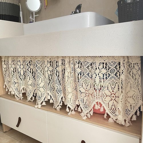 Vintage Crochet Half Curtain Tassels Window Door Panel Drapes Kitchen Valances - Picture 31 of 33