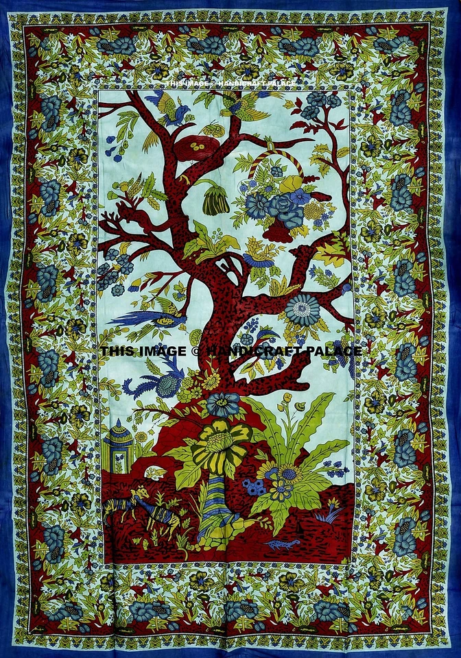 Juego de cama colcha de algodón estampado árbol de la vida hippie indio doble Foto 2 de 2