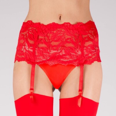 Breiter Spitzen Strapsgürtel rot Gr. M von Silky