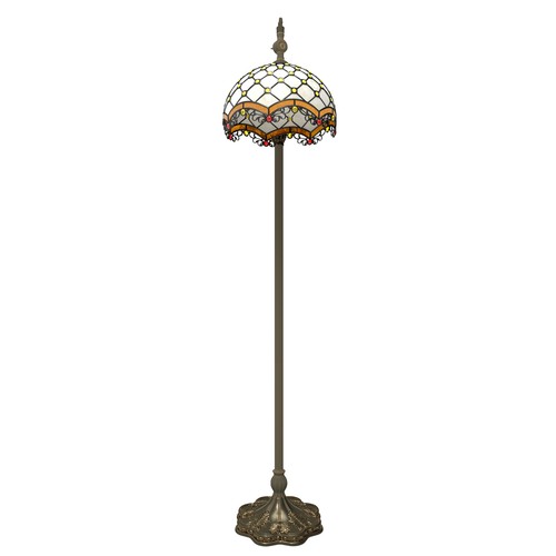 Vintage Tiffany Floor Lamp w/ Adjustable Gooseneck Yellow Geometric Glass Shade - Picture 11 of 11