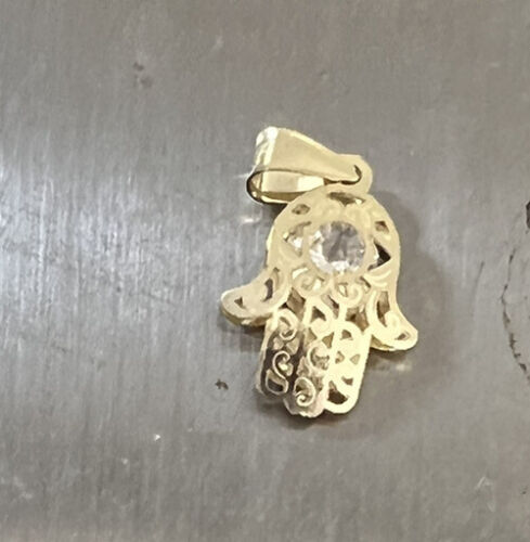 GOLd Hamsa pendant bad evil eye hand nazar Fatima 10k cz charm small .70" Dainty - Picture 13 of 14