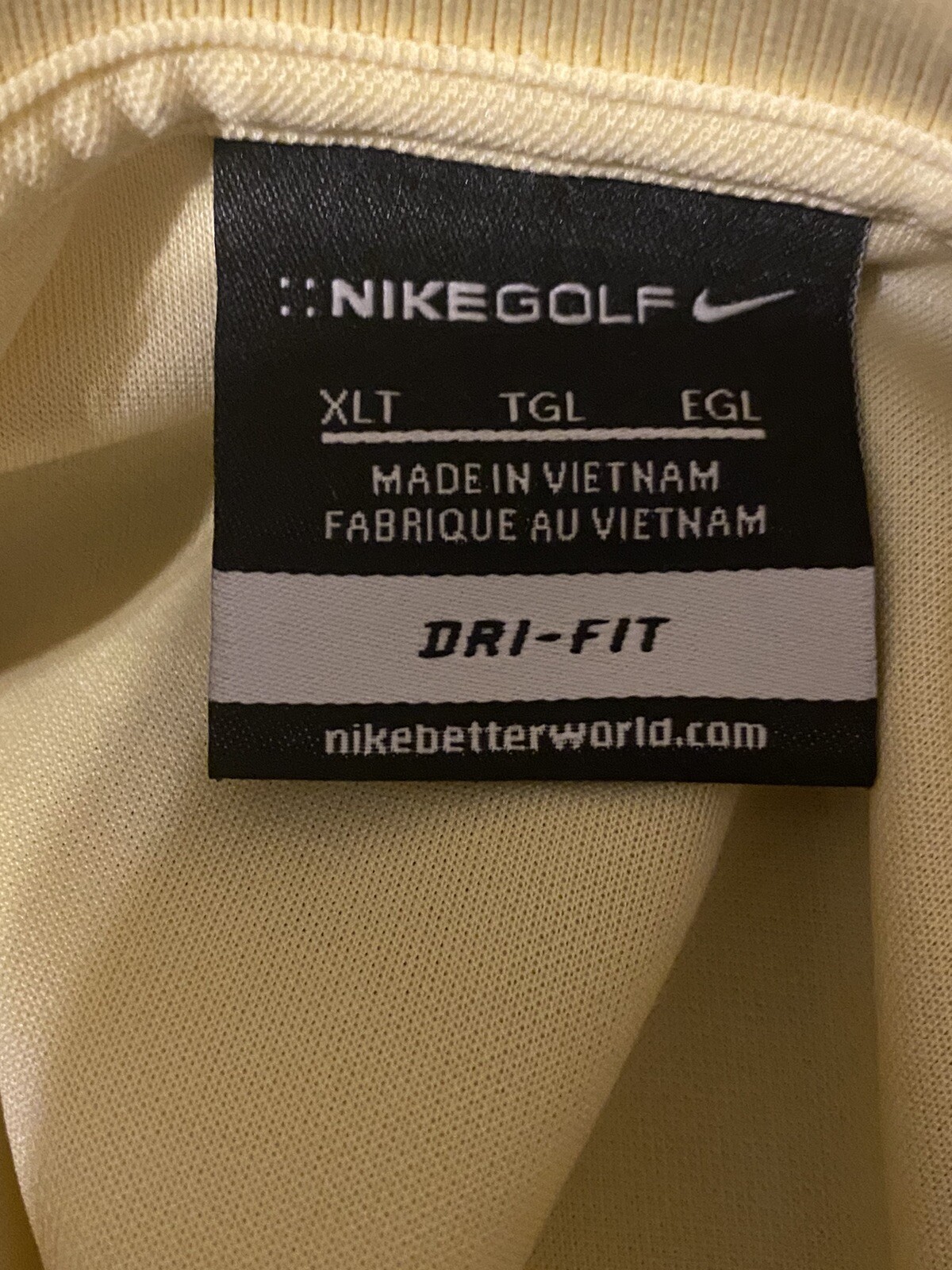 Nike Golf DriFit Mens Yellow XLT Polo Shirt Sleeves Logos In Sleeves