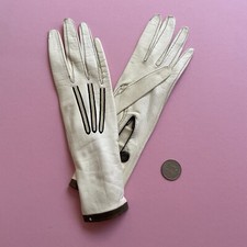 Vtg Marvex B. Altman New York White  Black Leather Gloves 6 1/4 Women  s Costume