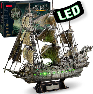 3D Puzzles for Adults Green LED Flying Dutchman, 360 Pieces Haunted Pirate Ship 