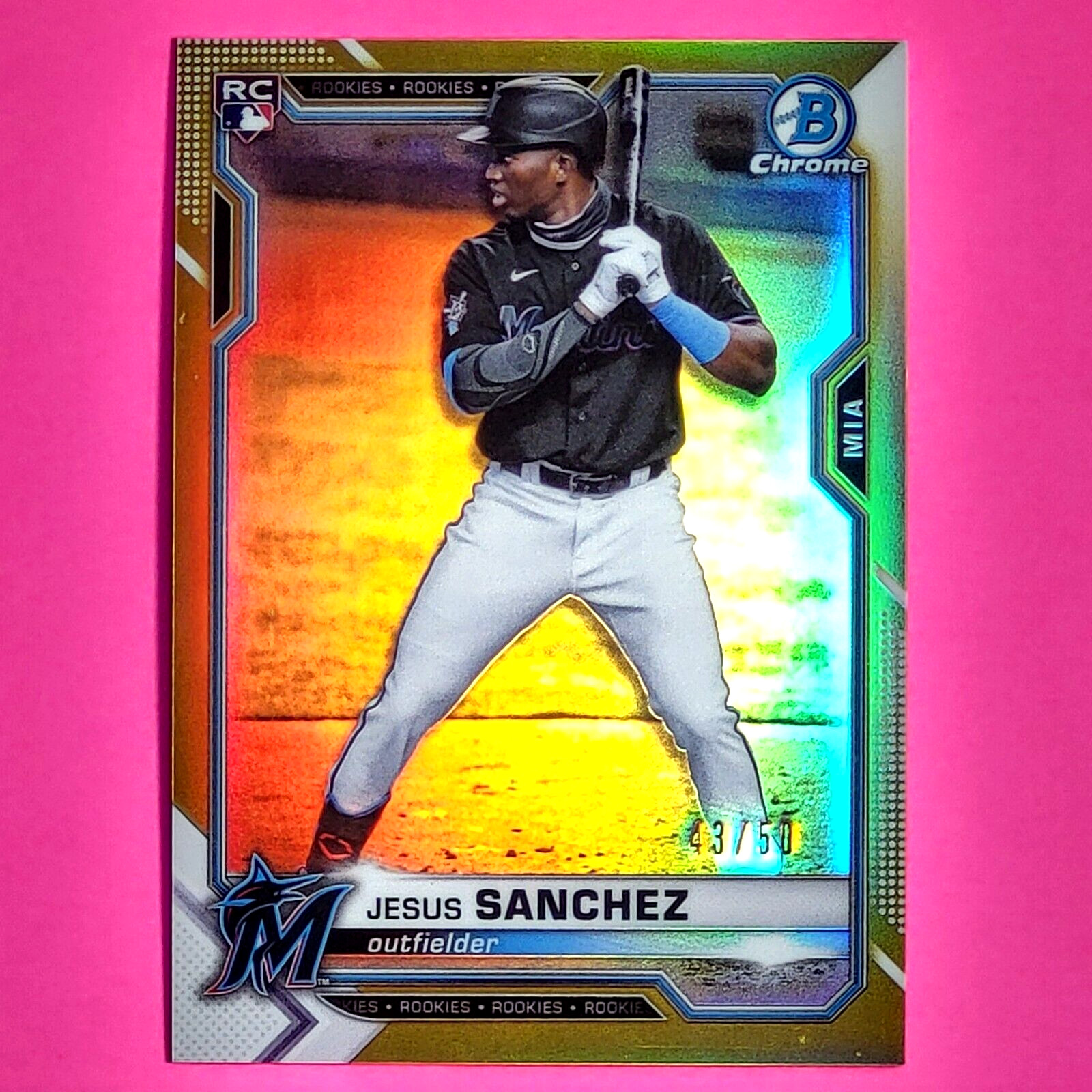 2021 Bowman Chrome Gold Refractor #d/50 Jesus Sanchez #35 Rookie RC Marlins