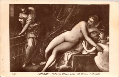Firenze galleria uffizi leda col Cigno tintoretto b&w Postcard