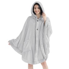 Warm Poncho for Women Hooded Blanket Angel Wrap Cape with Hood Pockets Sherpa