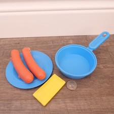 VTG Fisher Price Play Food Fun Plate Pan hotdogs Mustard Lot for Tikes