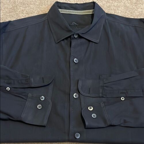 TOMMY BAHAMA Men's Shirt Silk Blend Long Sleeve Black Size Large