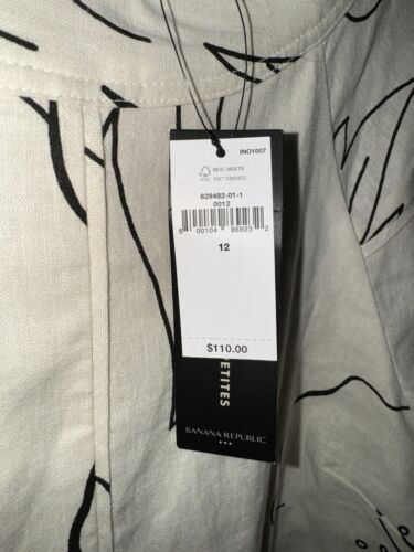 Banana Republic LINEN BLEND MINI DRESS stone washed tropical print 12 puff NWT - Picture 3 of 13