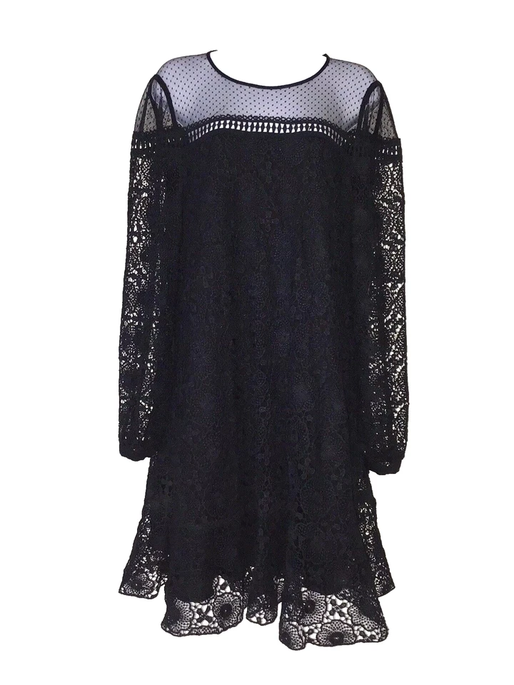 Vestido para mujer Hale Bob talla L negro flor ganchillo hasta la rodilla detalle de malla forrado Foto 3 de 4