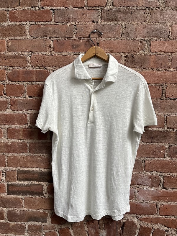 Luca Faloni Men’s Polo, Sz Small, Ivory 100% Linen  Italy