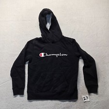 CHAMPION Solid Black Sweatshirt Hoodie Embroidered Youth Boys Size M Medium