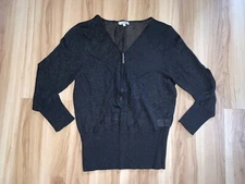 Vintage CACHAREL Black Half Zip Sweater Top Size 4 Lightweight Party NWOT