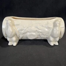 Vintage McCoy Shawnee Art Pottery  White Matte Elf Gnome Log Planter See Video