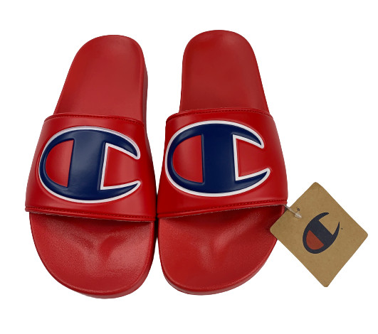 Champion Mens Size 10 Slides Sandals Red Big Logo IPO New NWT&apos;s CM100076M