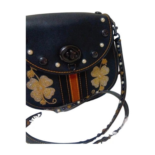 Coach Western Embroidery Saddle Bag Black Leather Studded Clover Glitter 861716 - Picture 7 of 8