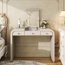 3-in-1 Classic Wood Vanity Desk with Flip Mirror 2 Drawers Storage for Bedroom