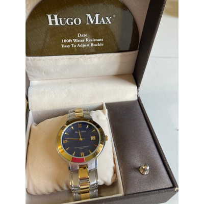 Vintage HUGO MAX Two-Tone Classic Quartz Bracelet Watch, Blue Dial, 38mm, Date 