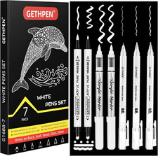White Ink Pens, Fine Point Gel Pens, Brush Tip Acrylic Markers,White Paint Pen,