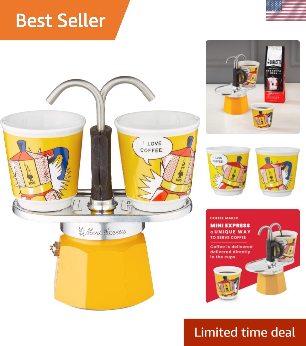 Mini Express Lichtenstein: Juego Moka incluye cafetera 2 tazas 2,8 OZ + 2 sh...
