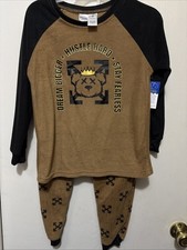 Dream Hustle SZ 8 Micro Fleece 2 PC Pajama Set Flame Resistant BRN BLK NWT