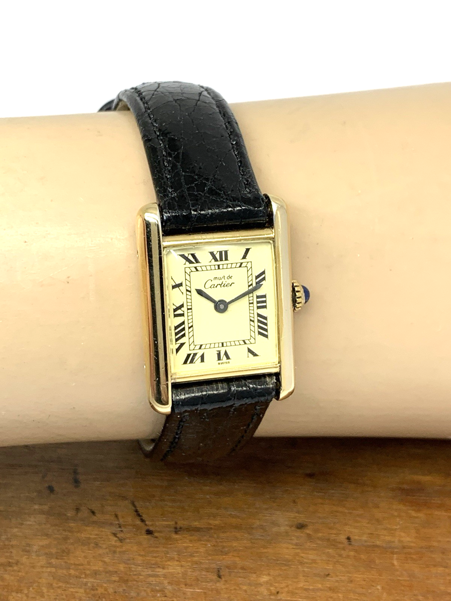 Cartier Must de Tank Womens Watch Swiss Manual Wind Gold Dial