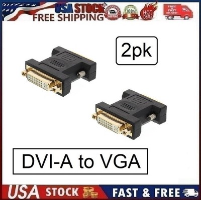2pk DVI-A Analogue 24+5 Female to 15 Pin HD Male (VGA) Black PC Monitor Adapter