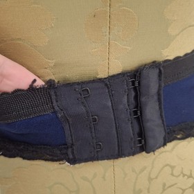 Vintage Gio Made In England Blue Satin Black Lace Garter Belt Lingerie Small