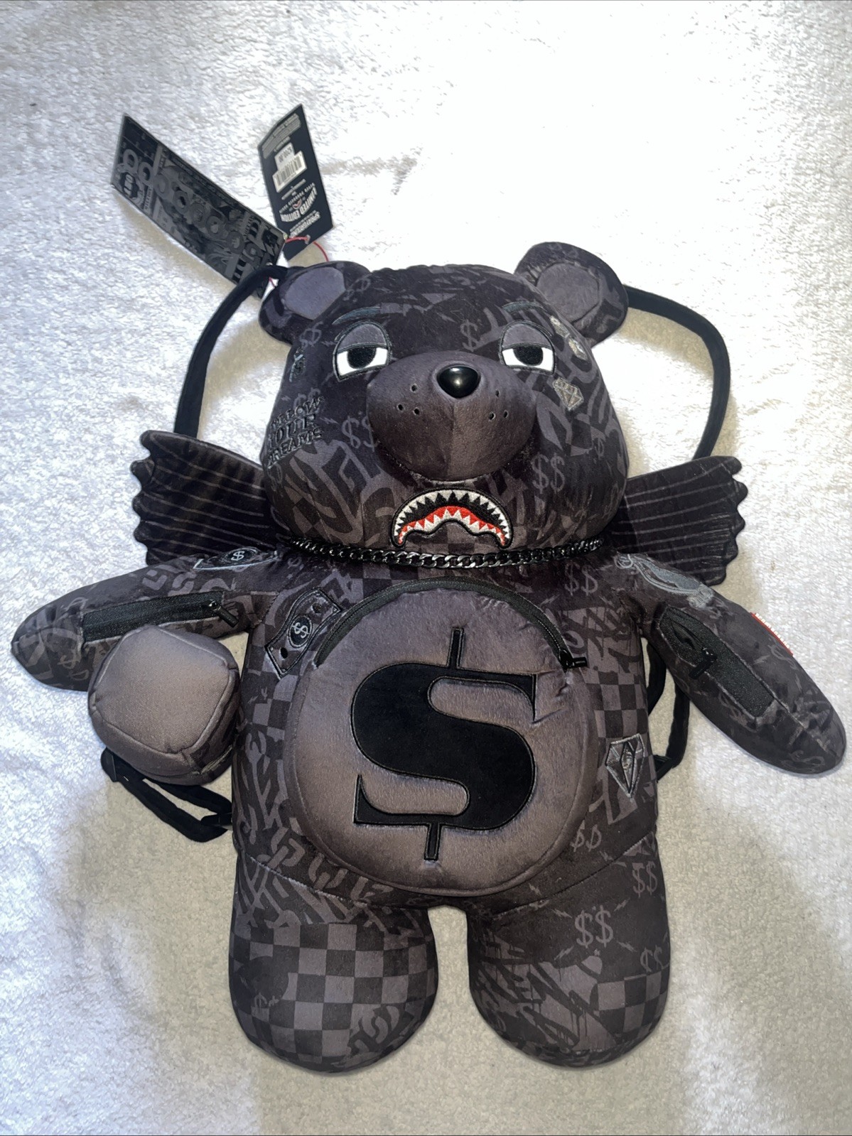 SPRAYGROUND 3AM CHECK TEDDY BEAR MONEY BACKPACK Limited Edition DEADSTOCK RARE