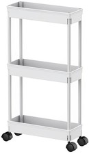 3 Tier Rolling Cart Wheels Slim Storage Narrow Utility Organizer White