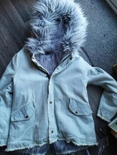 New Blue Denim Hooded Jacket UK Size Medium, Furry, By K.zell + Free Delivery