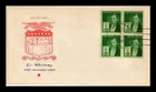 Dr Jim Stamps Eli Whitney 1c Block First Day Cover Ross Engraving Cachet