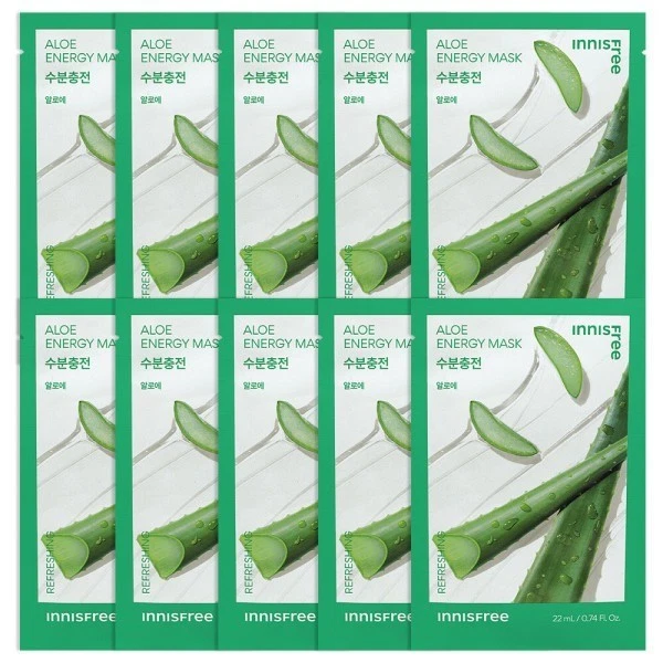 Paquete de mascarillas energéticas Innisfree Aloe Revital solución hidratante y calmante para el cuidado de la piel Foto 4 de 4