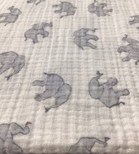 Aden Anais Baby Blanket 100 Cotton Swaddle Elephant Print White Muslin - READ