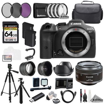 Canon EOS R7 + RF-S 7.8mm f/4 STM Dual Lens+64GB+Ext Bat+9PC Filter-MEGA Kit