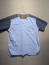 Carhartt Ripstop Utility Scrub Top Men's M Blue Colorblock Chest Pocket V Neck