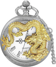 Dragon Design Quartz Pocket Watch Roman Numerals with Chain Birthdays Gifts for