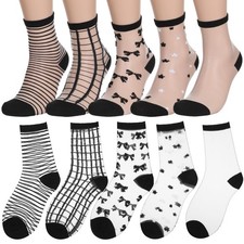 Nogeqi 5 Pairs Black Sheer Ankle Socks, Socks Women, 9-11,