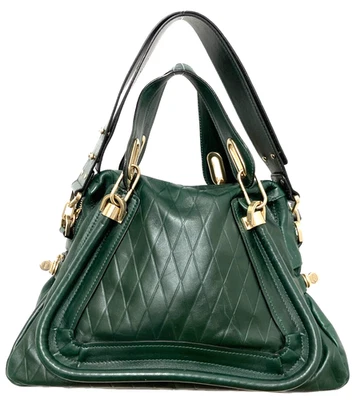 Sac à main bandoulière Chloe Paraty 2 voies sac fourre-tout en cuir vert auth... - Photo 1/4