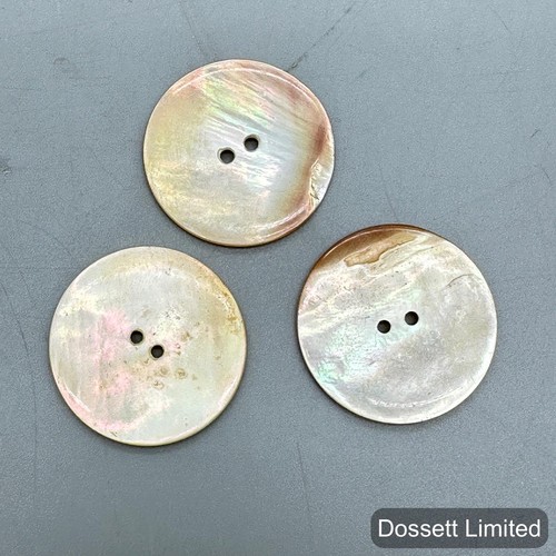 Mother Of Pearl 2-Hole Flat Buttons Lot 3 Large Round White Sewing Crafts Trim