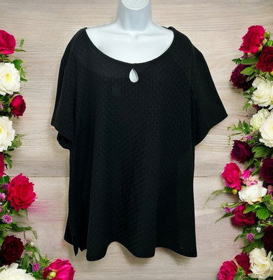White Stag Black Blouse Sz 4X 26W/28W Short Sleeve Textured Top Scoop Neck Shirt