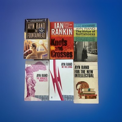 Ayn Rand & Ian Rankin 6  Book Lot Atlas Knots And Crosses Fountainhead