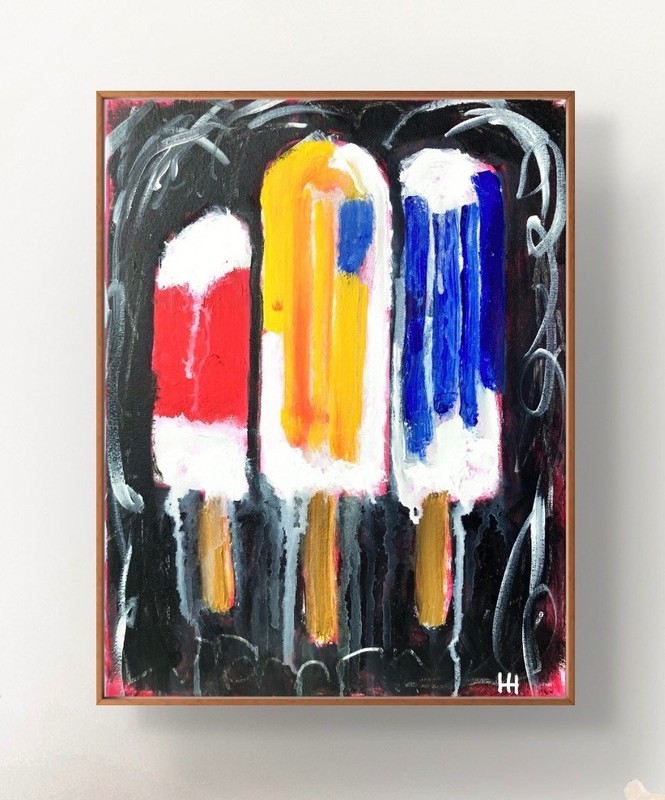 Hand Painted Neo Expressionist Popsicles Acrylic 11x14 Canvas, Holly Hammond