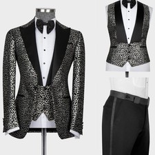 Leopard Print Men Suits Single Breasted Wedding Prom Tuxedos Regular Fit Paisley