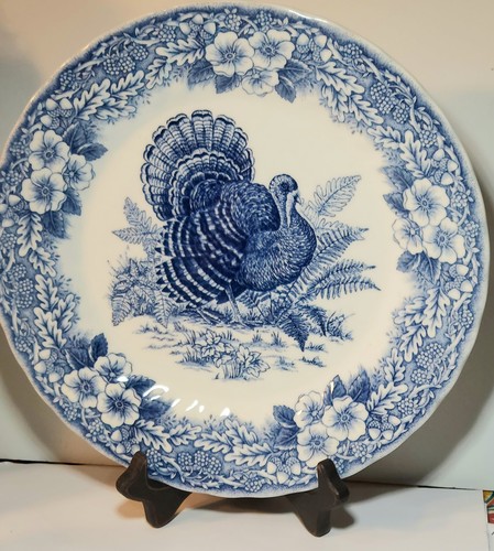 Mylott Factory Blue & White Thanksgiving Turkey Dinner Plate 10" Columbia