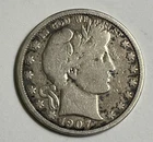 1907  Barber Half Dollar,   90% Silver , cleaned